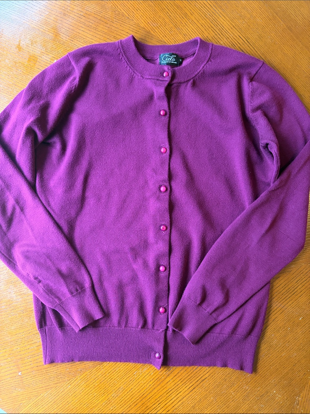 Cielo Magenta Button-Front Crewneck Cardigan
